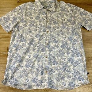 Tommy Bahama Button Up Shirt Mens 2XLT Blue Hawaiian Aloha Floral Camp Retro